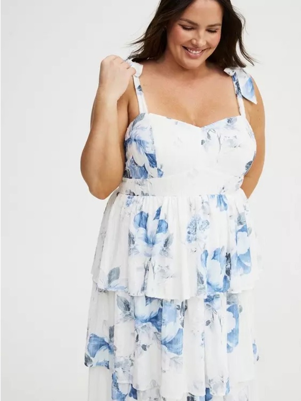torrid White Maxi Dress with Blue Floral Print